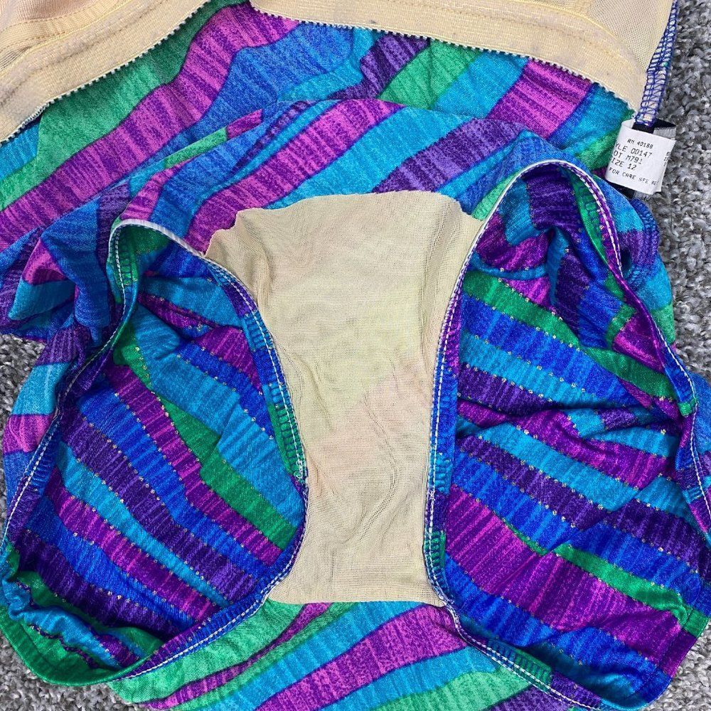 Vintage 80s Striped Multicolor Metallic Retro One Piece Swimsuit Bodysuit - Picture 9 of 9